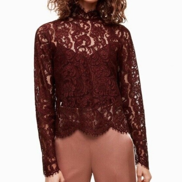 Wilfred for Aritzia Dalida High Neck Lace Blouse w/ Cami Maroon Size Medium - Picture 1 of 14